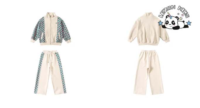 LEZONKIDS - Customized Girls' Casual Suit Checkerboard Loose Stitching Two-piece Sweatsuit Kids Clothing Set